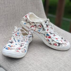 Dr Seuss Cat in the Hat Shoes Canvas Slip On Sneakers Bungee Lace Womens 9 / 40